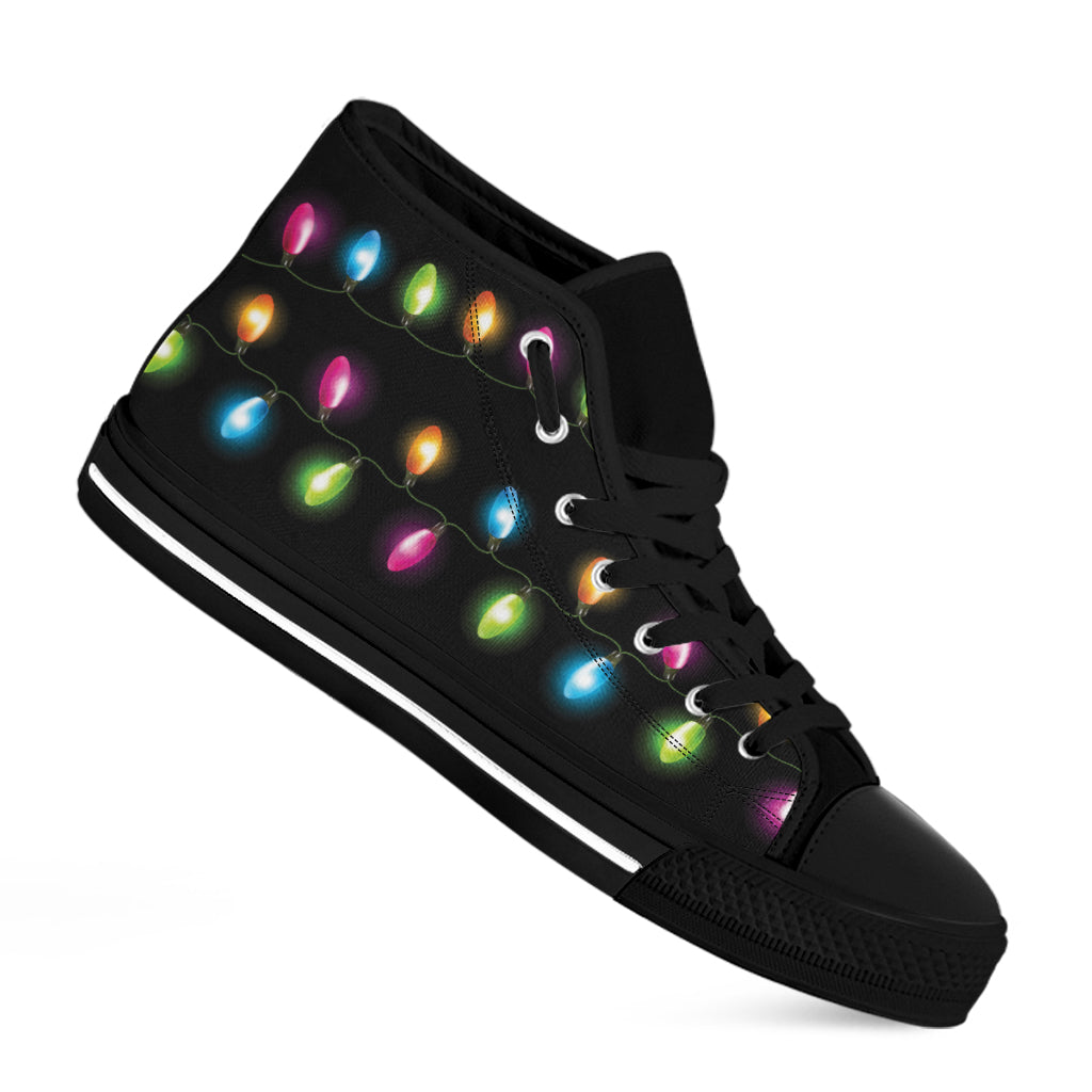 Colorful Christmas Lights Print Black High Top Shoes