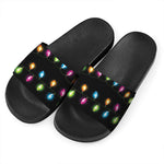 Colorful Christmas Lights Print Black Slide Sandals