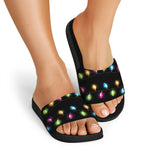 Colorful Christmas Lights Print Black Slide Sandals