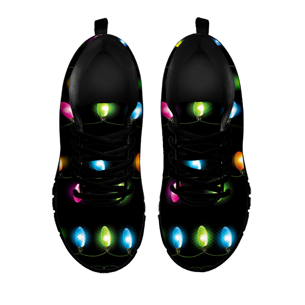 Colorful Christmas Lights Print Black Sneakers