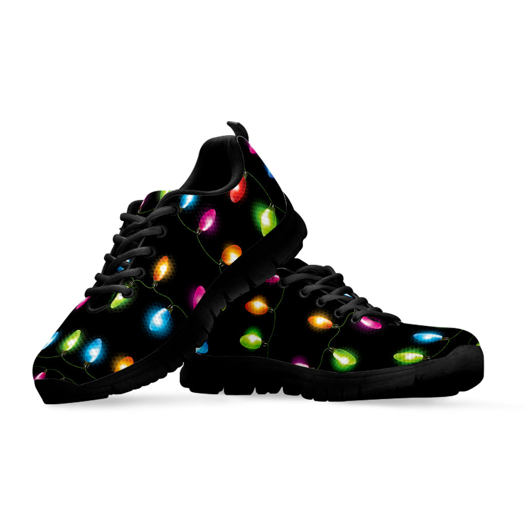 Colorful Christmas Lights Print Black Sneakers