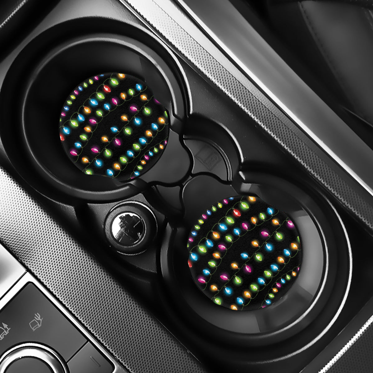 Colorful Christmas Lights Print Car Coasters