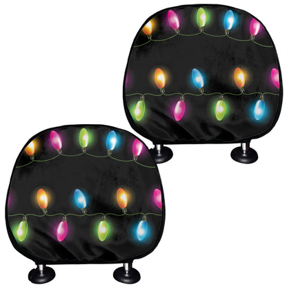 Colorful Christmas Lights Print Car Headrest Covers