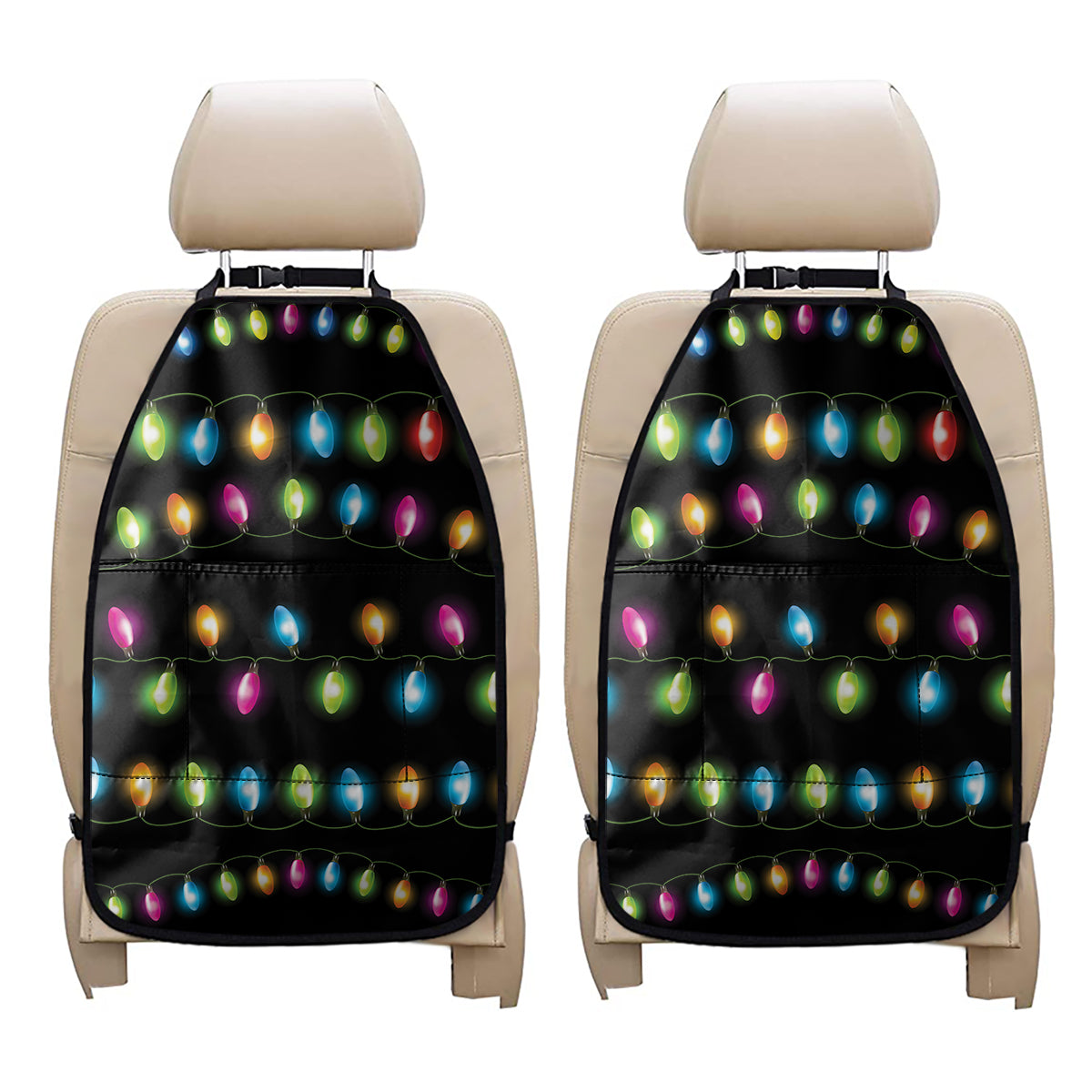 Colorful Christmas Lights Print Car Seat Organizers