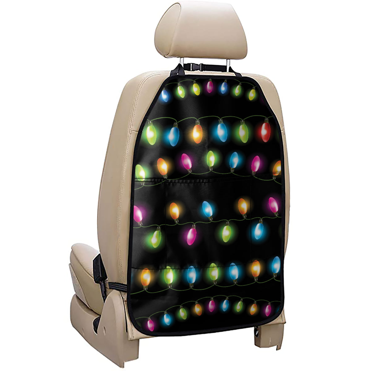Colorful Christmas Lights Print Car Seat Organizers