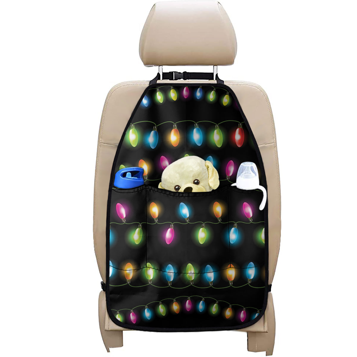 Colorful Christmas Lights Print Car Seat Organizers