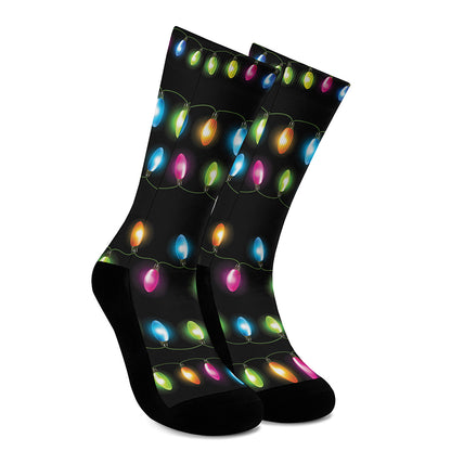 Colorful Christmas Lights Print Crew Socks