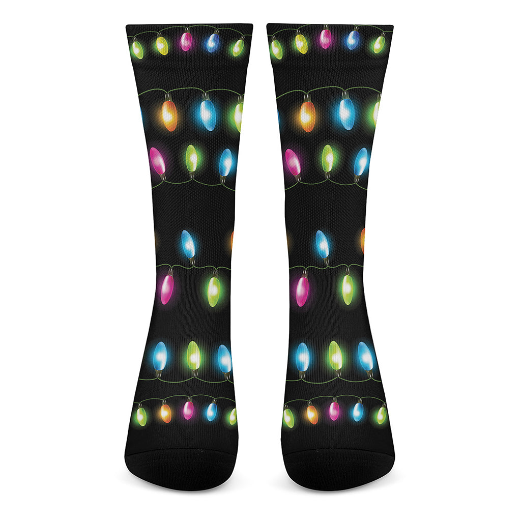 Colorful Christmas Lights Print Crew Socks