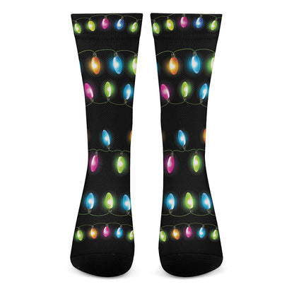 Colorful Christmas Lights Print Crew Socks