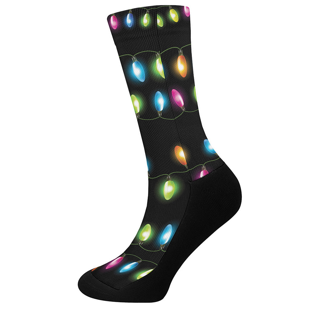 Colorful Christmas Lights Print Crew Socks