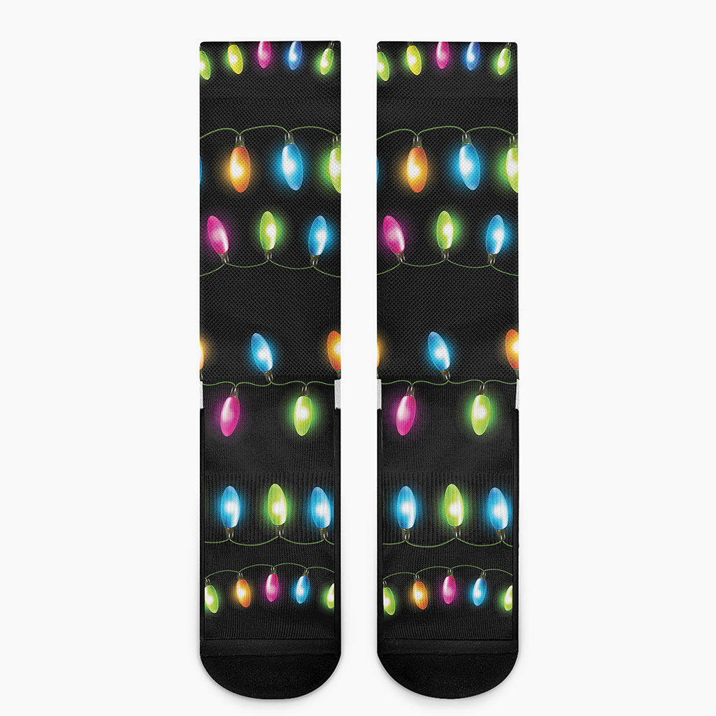 Colorful Christmas Lights Print Crew Socks