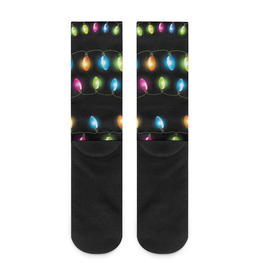 Colorful Christmas Lights Print Crew Socks