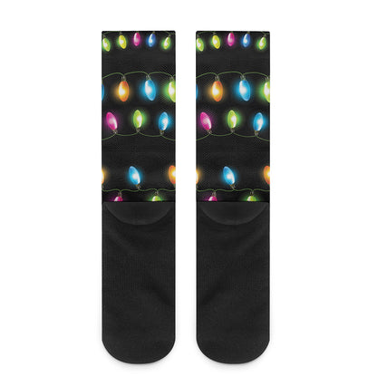 Colorful Christmas Lights Print Crew Socks