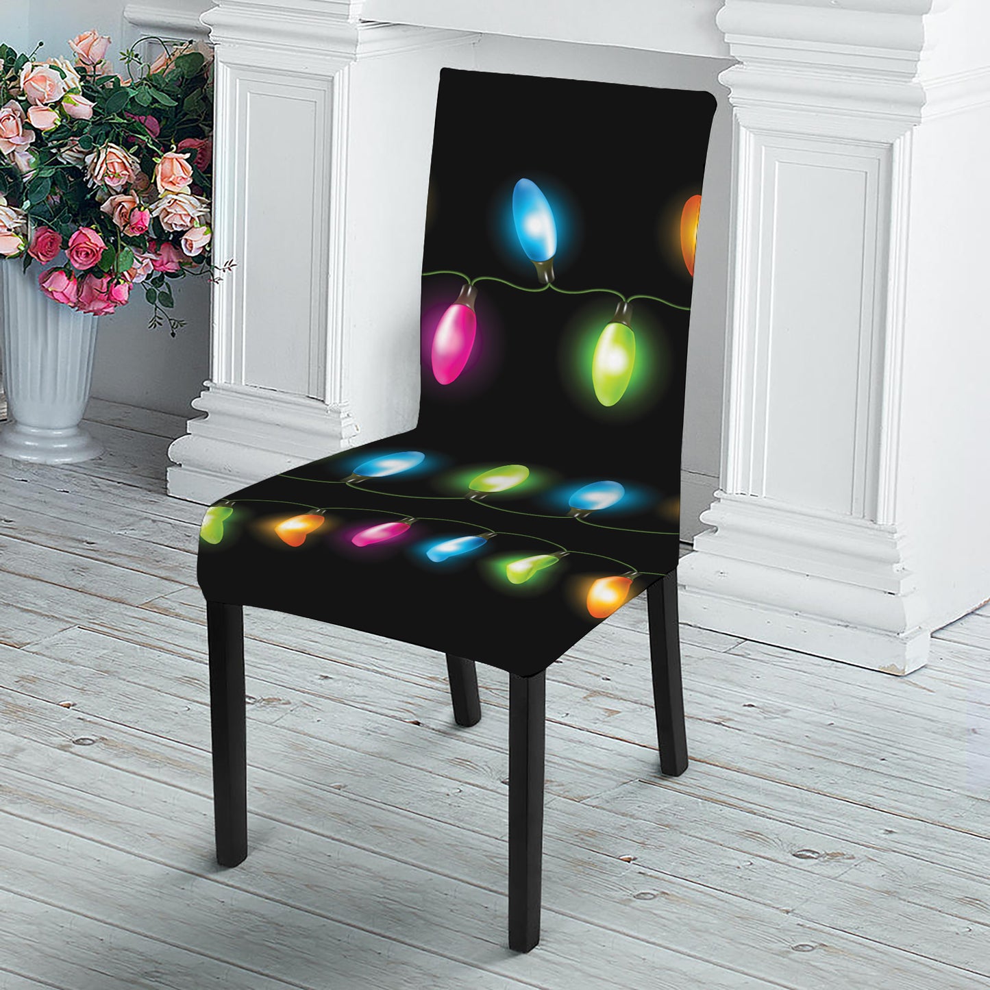 Colorful Christmas Lights Print Dining Chair Slipcover