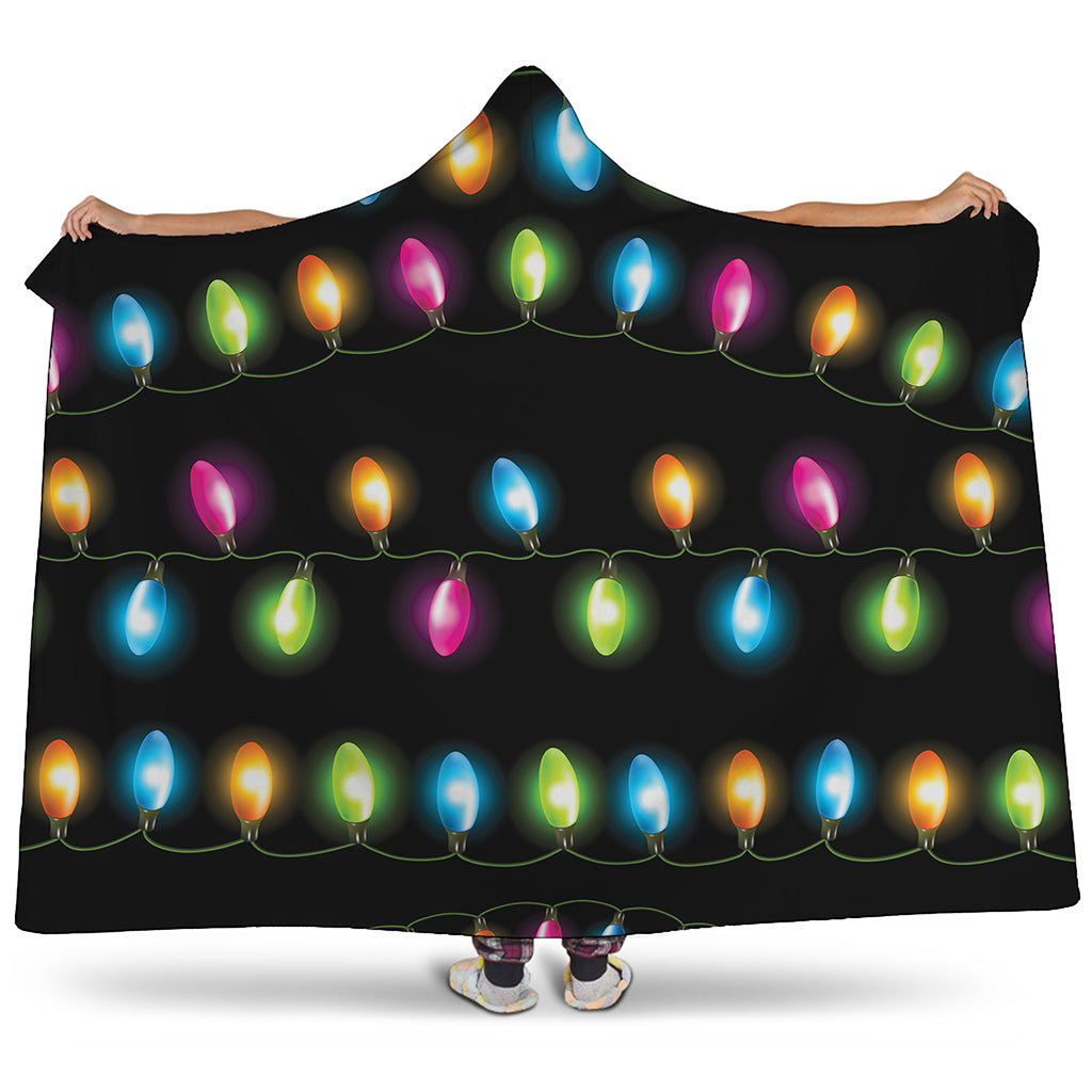 Colorful Christmas Lights Print Hooded Blanket
