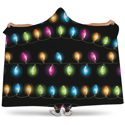 Colorful Christmas Lights Print Hooded Blanket