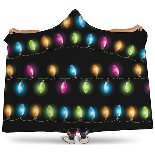 Colorful Christmas Lights Print Hooded Blanket