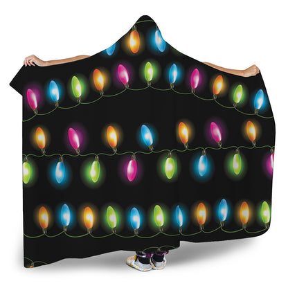 Colorful Christmas Lights Print Hooded Blanket