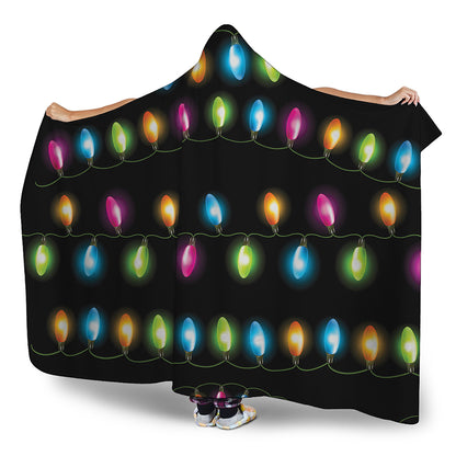 Colorful Christmas Lights Print Hooded Blanket