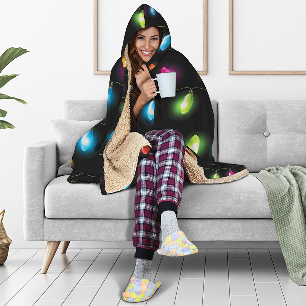 Colorful Christmas Lights Print Hooded Blanket