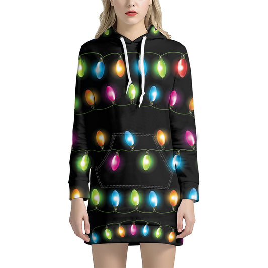 Colorful Christmas Lights Print Hoodie Dress