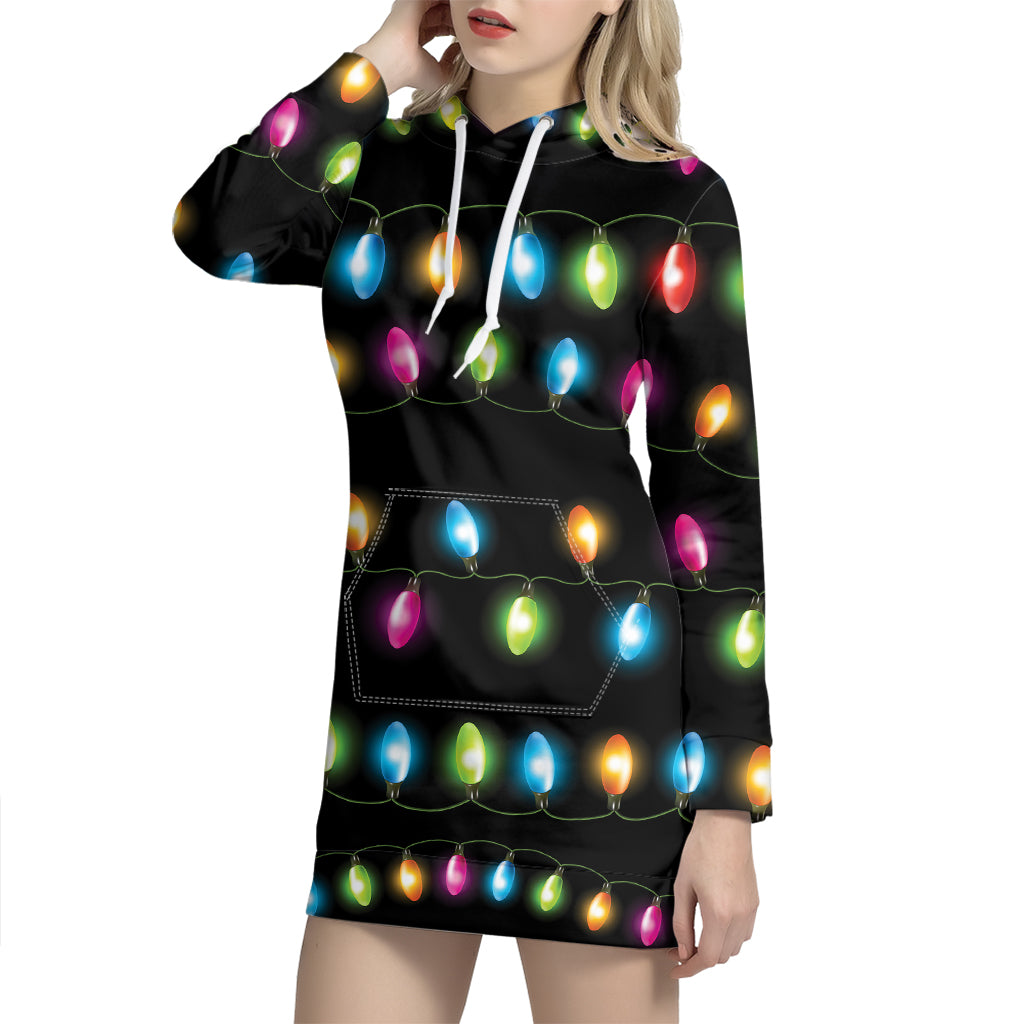 Colorful Christmas Lights Print Hoodie Dress