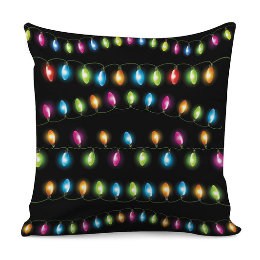 Colorful Christmas Lights Print Pillow Cover