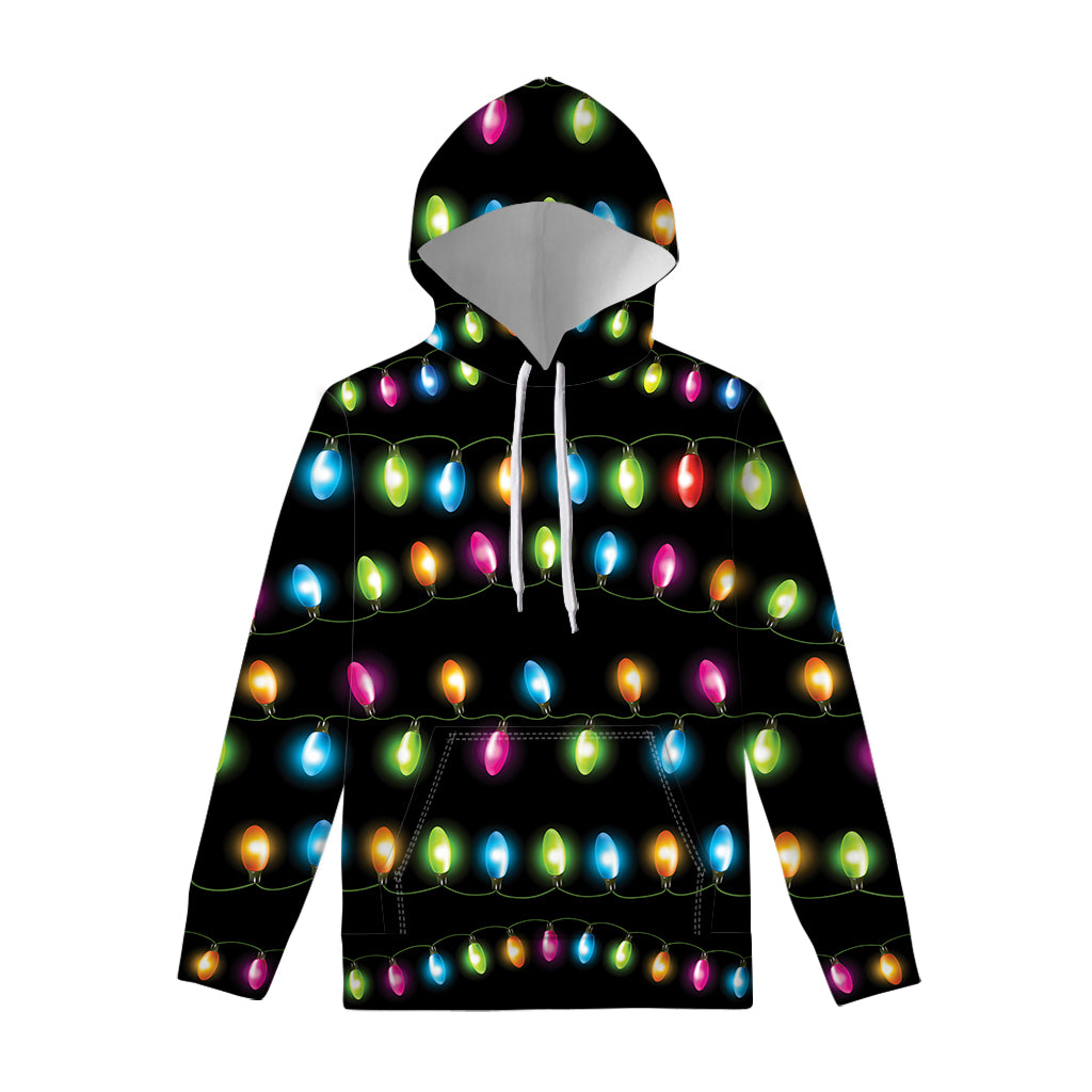 Colorful Christmas Lights Print Pullover Hoodie
