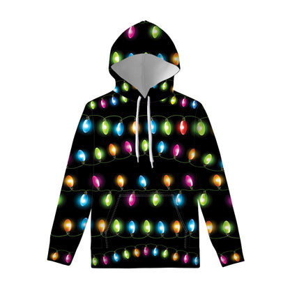 Colorful Christmas Lights Print Pullover Hoodie