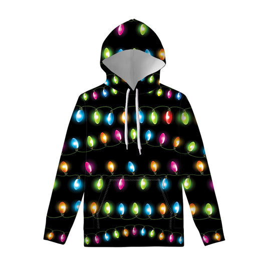 Colorful Christmas Lights Print Pullover Hoodie