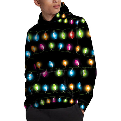 Colorful Christmas Lights Print Pullover Hoodie