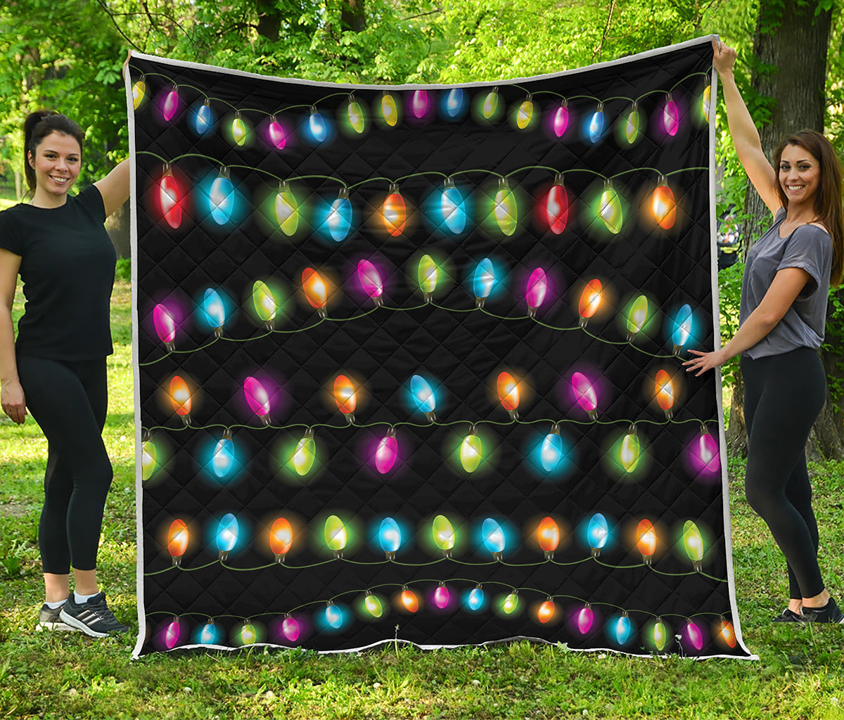 Colorful Christmas Lights Print Quilt