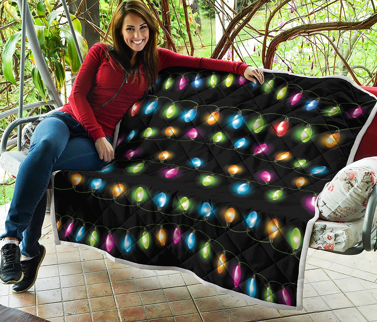 Colorful Christmas Lights Print Quilt