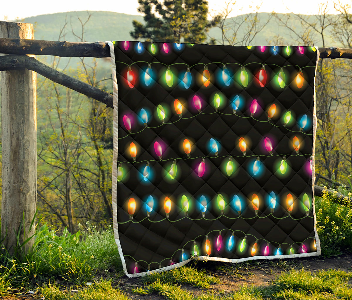 Colorful Christmas Lights Print Quilt