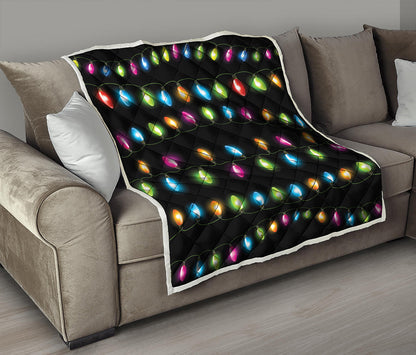 Colorful Christmas Lights Print Quilt