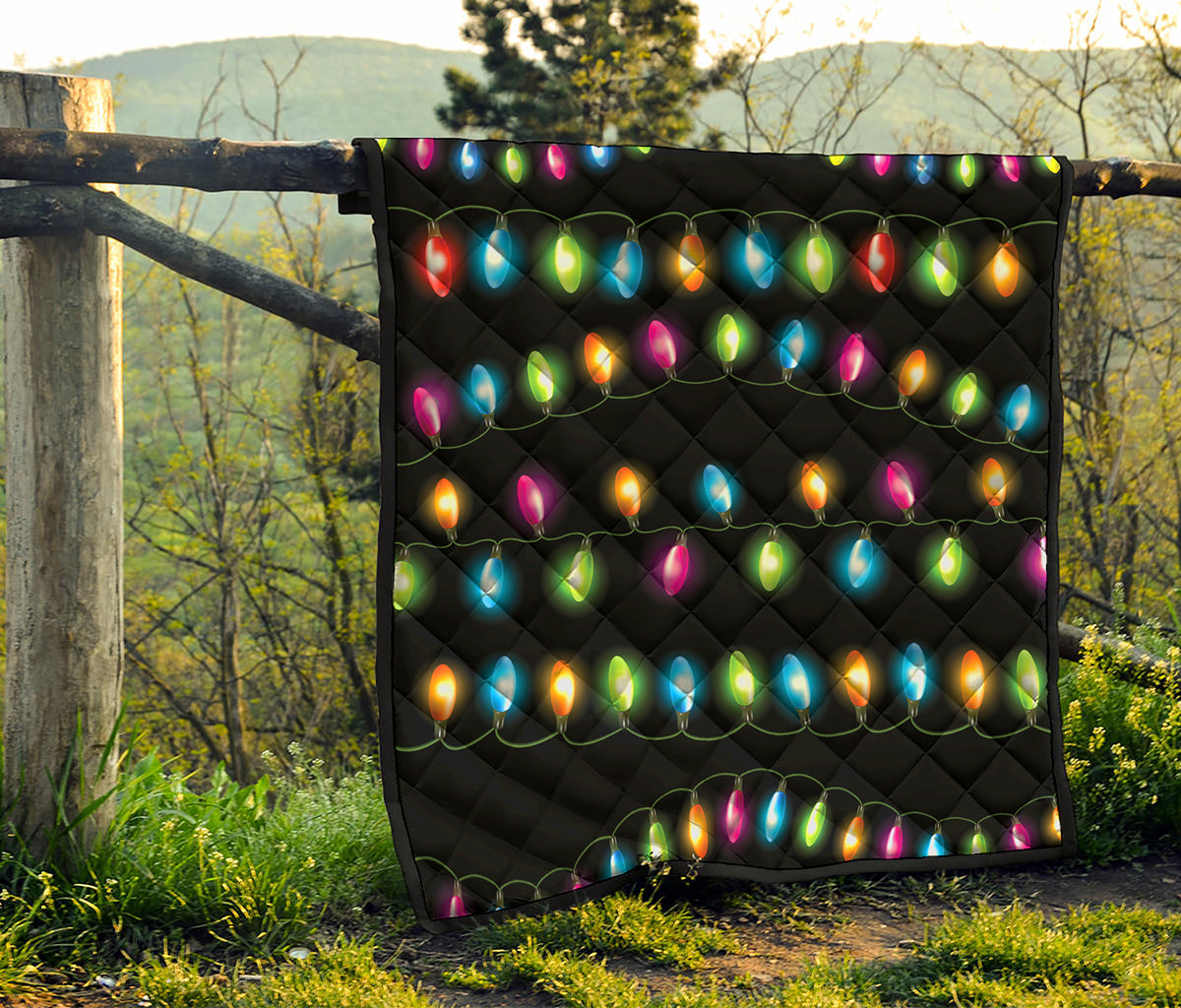 Colorful Christmas Lights Print Quilt