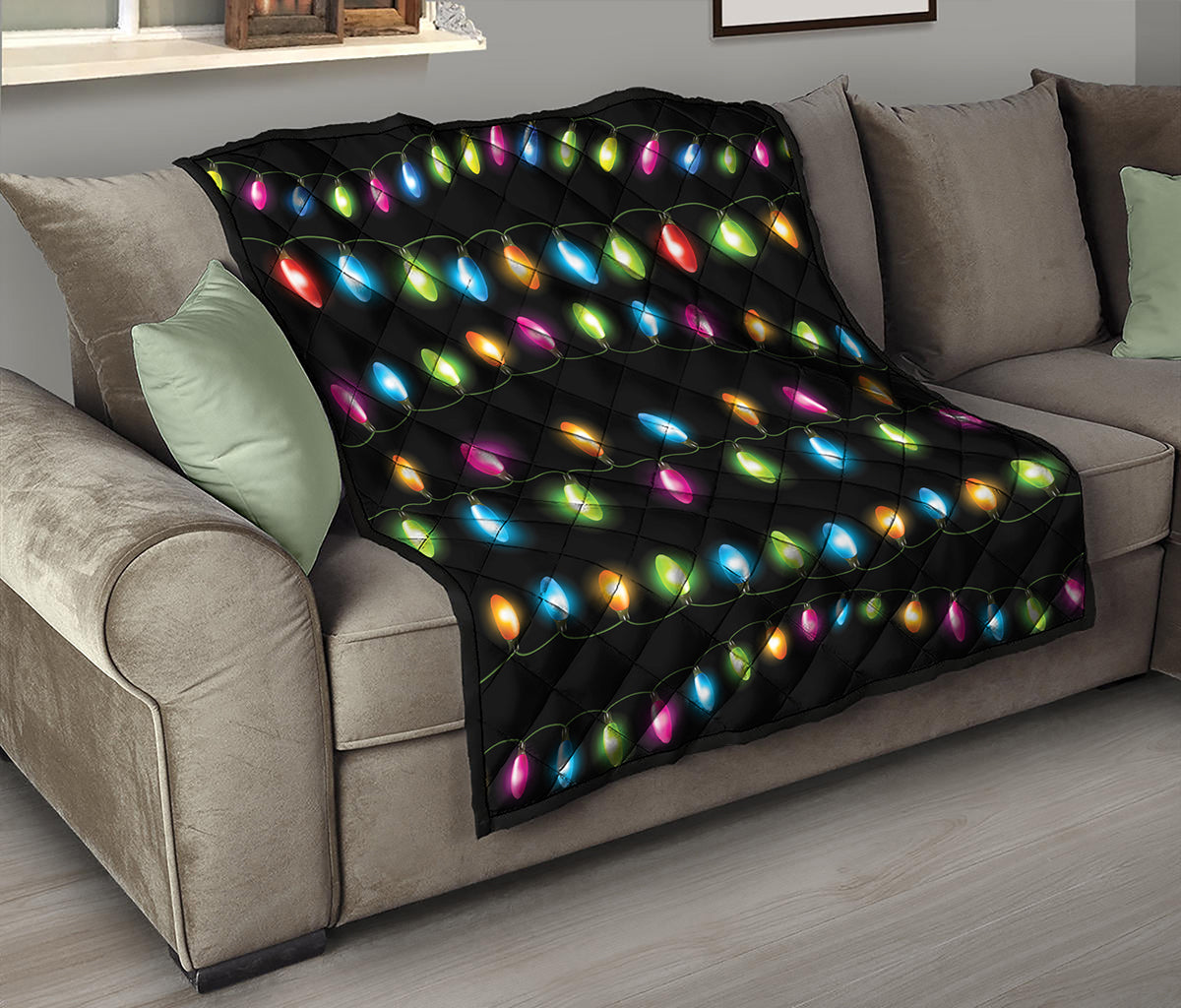 Colorful Christmas Lights Print Quilt