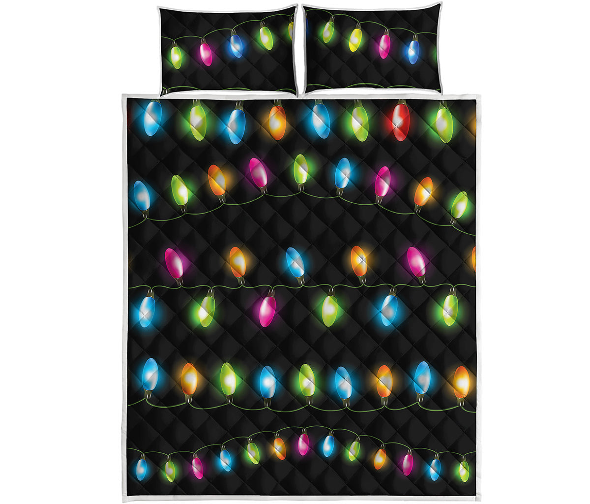 Colorful Christmas Lights Print Quilt Bed Set
