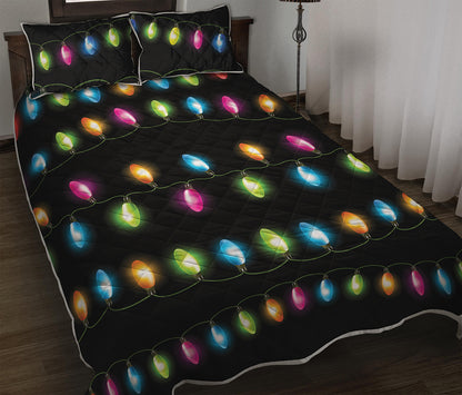 Colorful Christmas Lights Print Quilt Bed Set