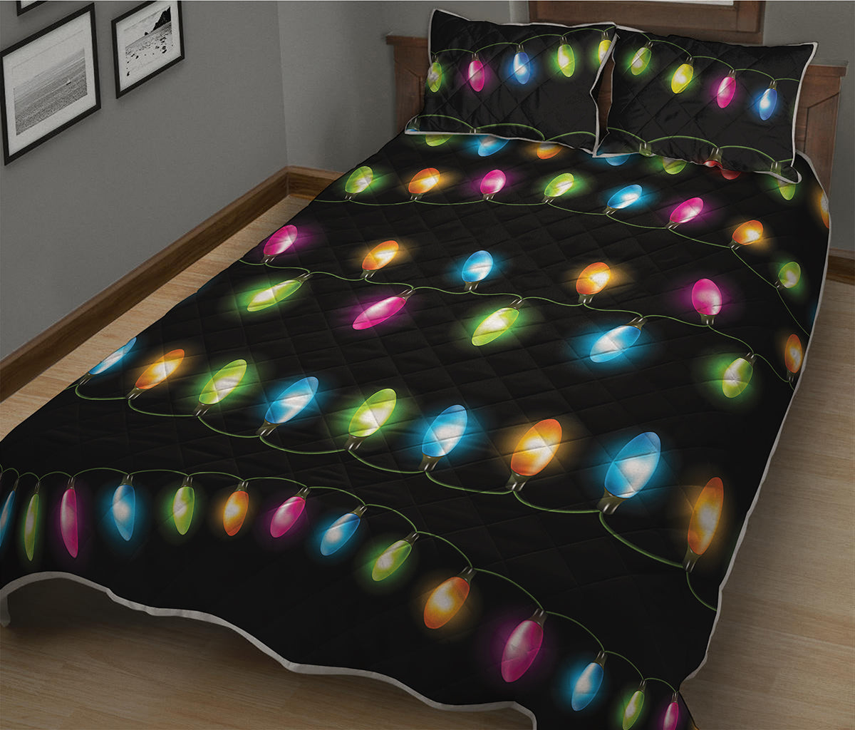 Colorful Christmas Lights Print Quilt Bed Set