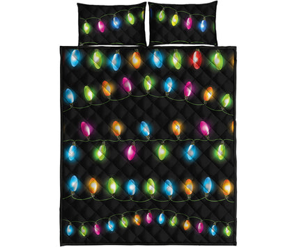 Colorful Christmas Lights Print Quilt Bed Set