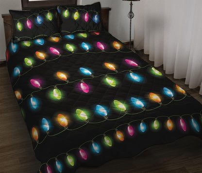 Colorful Christmas Lights Print Quilt Bed Set