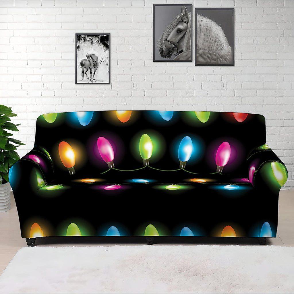 Colorful Christmas Lights Print Sofa Cover