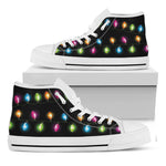 Colorful Christmas Lights Print White High Top Shoes