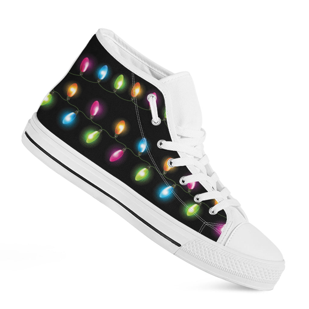 Colorful Christmas Lights Print White High Top Shoes