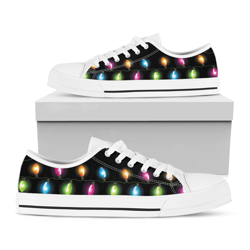 Colorful Christmas Lights Print White Low Top Shoes
