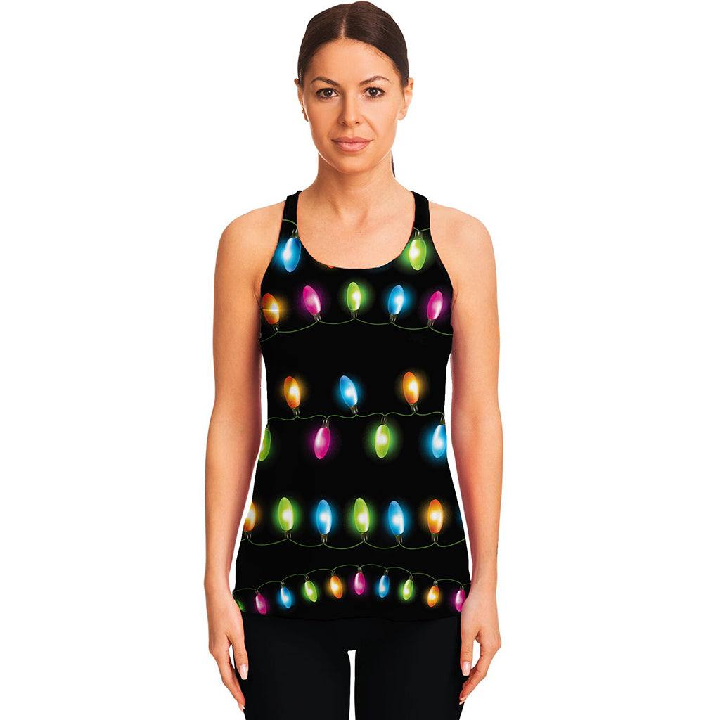 Colorful Christmas Lights Print Women's Racerback Tank Top
