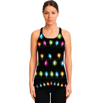 Colorful Christmas Lights Print Women's Racerback Tank Top