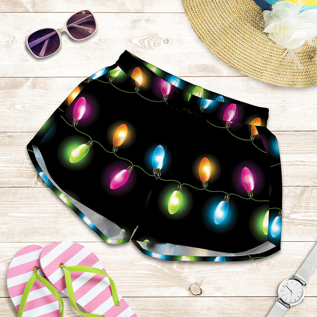 Colorful Christmas Lights Print Women's Shorts