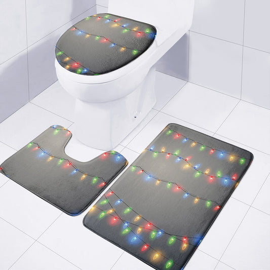 Colorful Christmas String Lights Print 3 Piece Bath Mat Set